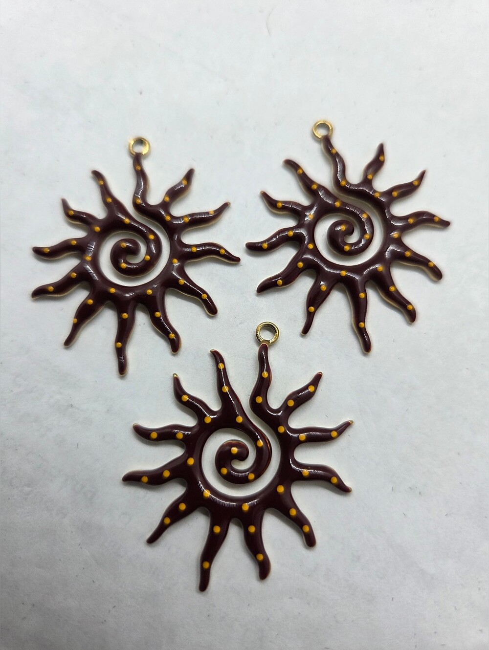 Sunburst Spiral Enamel Charms - Black & Brown with Gold Dots - Picture 3 of 4